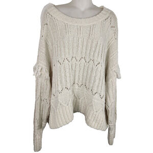 Old Navy Women's Textured Fringe Pullover Sweater XXL Wool Blend Knit Boho Chic
